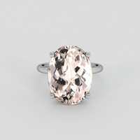 12.15 Ct. Peach Morganite Ring, 18K White Gold 1
