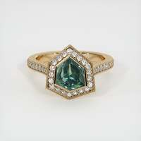 2.44 Ct. Bluish Green Sapphire Ring, 18K Yellow Gold 1
