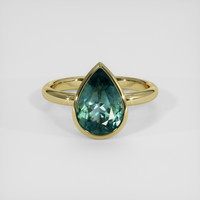 2.96 Ct. Bluish Green Sapphire Ring, 18K Yellow Gold 1