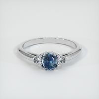 0.61 Ct. Greenish Blue Sapphire Ring, 14K White Gold 1