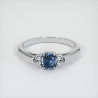 0.61 Ct. Greenish Blue Sapphire Ring, 18K White Gold 1