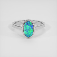 1.45 Ct. Multi Color Opal Ring, 14K White Gold 1