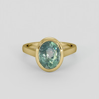 3.36 Ct. Bluish Green Sapphire Ring, 18K Yellow Gold 1