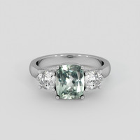 2.06 Ct. Bluish Green Sapphire Ring, 18K White Gold 1