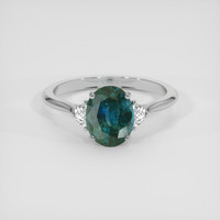 3.06 Ct. Greenish Blue Sapphire Ring, Silver 1