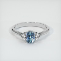 0.70 Ct. Greenish Blue Sapphire Ring, 14K White Gold 1