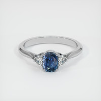 0.72 Ct. Greenish Blue Sapphire Ring, 18K White Gold 1