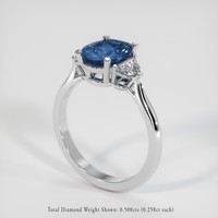 2.09 Ct. Greenish Blue Sapphire Ring, 18K White Gold 2