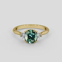 1.18 Ct. Bluish Green Sapphire Ring, 18K Yellow Gold 1