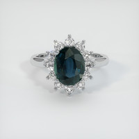 3.42 Ct. Greenish Blue Sapphire Ring, Platinum 950 1