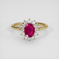 0.84 Ct. Pinkish Red Ruby Ring, 18K Yellow Gold 1