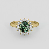 2.03 Ct. Bluish Green Sapphire Ring, 18K Yellow Gold 1