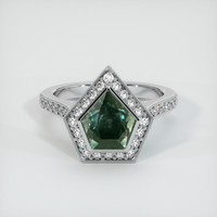 3.44 Ct. Bluish Green Sapphire Ring, 14K White Gold 1