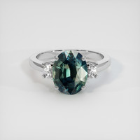 5.03 Ct. Bluish Green Sapphire Ring, 14K White Gold 1