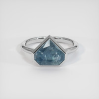 3.44 Ct. Greyish Blue Sapphire Ring, 18K White Gold 1
