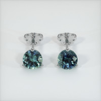 0.86 Ct.Tw. Bluish Green Sapphire Earrings, 18K White Gold 1