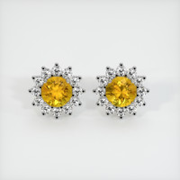 <span>1.24</span>&nbsp;<span class="tooltip-light">Ct.Tw.<span class="tooltiptext">Total Carat Weight</span></span> Orangish Yellow Sapphire Earrings, Platinum 950 1