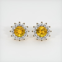 <span>1.24</span> <span class="tooltip-light">Ct.Tw.<span class="tooltiptext">Total Carat Weight</span></span> Orangish Yellow Sapphire Earrings, 18K Yellow Gold 1