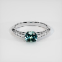 0.99 Ct. Greenish Blue Sapphire Ring, 14K White Gold 1