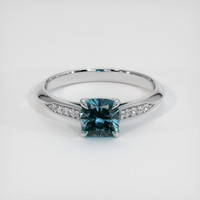 1.37 Ct. Greenish Blue Sapphire Ring, 18K White Gold 1