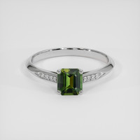 1.00 Ct. Green Sapphire Ring, 18K White Gold 1