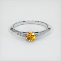 0.61 Ct. Orangish Yellow Sapphire Ring, 18K White Gold 1
