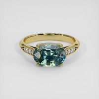 4.04 Ct. Bluish Green Sapphire Ring, 14K Yellow Gold 1