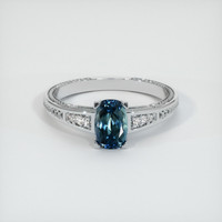 0.78 Ct. Greenish Blue Sapphire Ring, 14K White Gold 1
