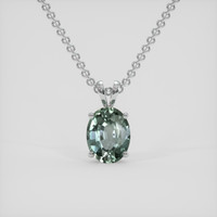 2.25 Ct. Bluish Green Sapphire Pendant, 18K White Gold 1