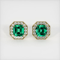 Studs Emerald Earrings 1.80 Ct.Tw.Total Carat Weight, 18K Yellow Gold Preview