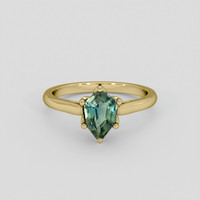1.23 Ct. Bluish Green Sapphire Ring, 18K Yellow Gold 1