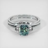 0.88 Ct. Bluish Green Sapphire Ring, 14K White Gold 1