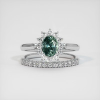1.15 Ct. Bluish Green Sapphire Ring, 18K White Gold 1