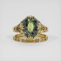 4.06 Ct. Yellowish Green Sapphire Ring, 18K Yellow Gold 1