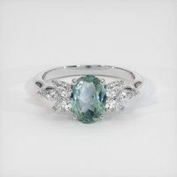 1.19 Ct. Bluish Green Sapphire Ring, 18K White Gold 1