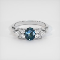 0.71 Ct. Greenish Blue Sapphire Ring, 18K White Gold 1