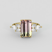 5.06 Ct. Bi Color Tourmaline Ring, 18K Yellow Gold 1
