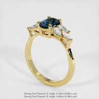 0.89 Ct. Greenish Blue Sapphire Ring, 18K Yellow Gold 2