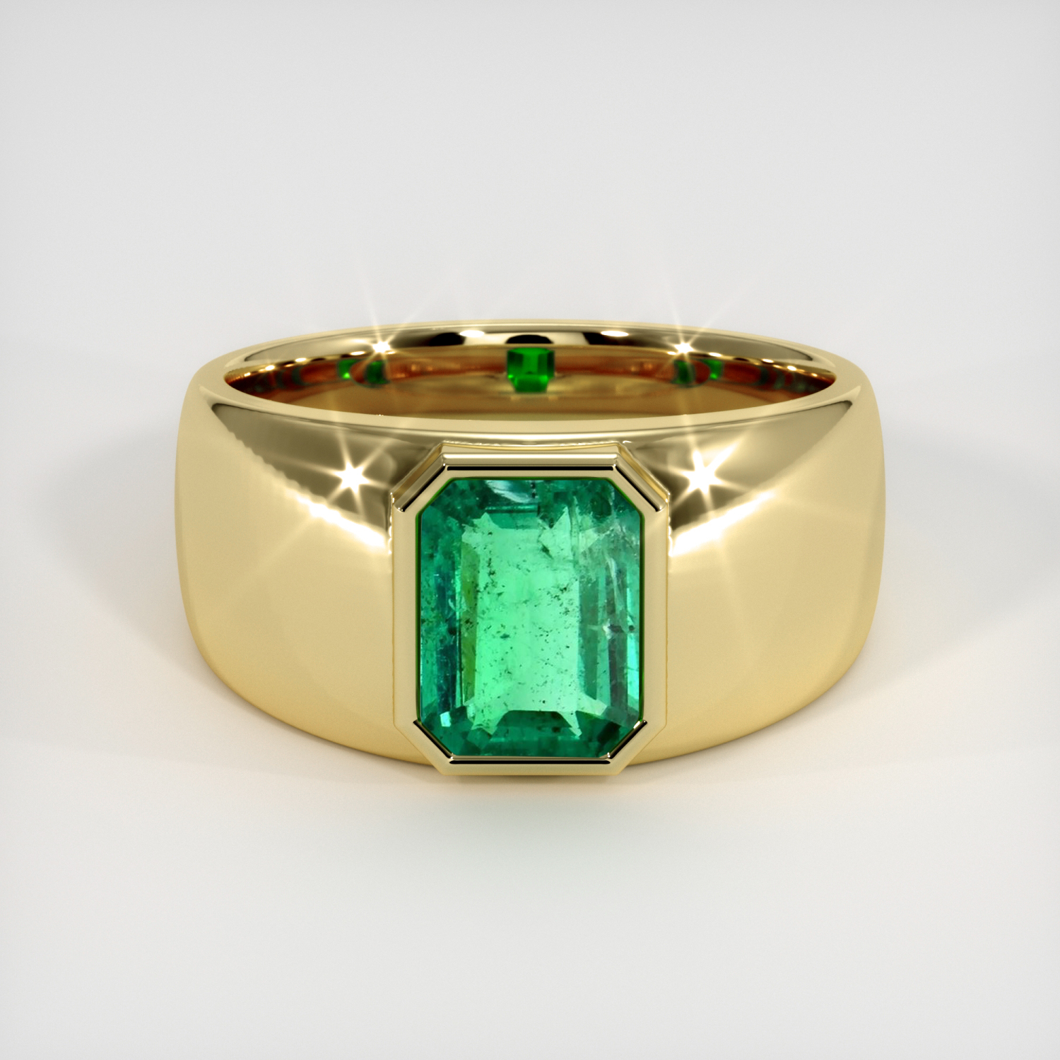 Emerald And White Diamond Round, 14K White Gold Ring – Modani Jewels