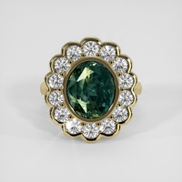 7.02 Ct. Bluish Green Sapphire Ring, 18K Yellow Gold 1