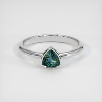 0.83 Ct. Bluish Green Sapphire Ring, 14K White Gold 1
