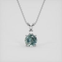 1.53 Ct. Bluish Green Sapphire Pendant, 18K White Gold 1