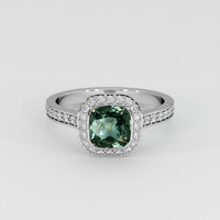 2.10 Ct. Greenish Blue Sapphire Ring, 14K White Gold 1