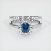 0.94 Ct. Greenish Blue Sapphire Ring, 18K White Gold 1