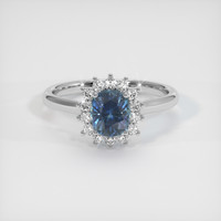 1.18 Ct. Greenish Blue Sapphire Ring, 14K White Gold 1