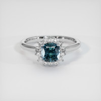 1.69 Ct. Greenish Blue Sapphire Ring, 18K White Gold 1