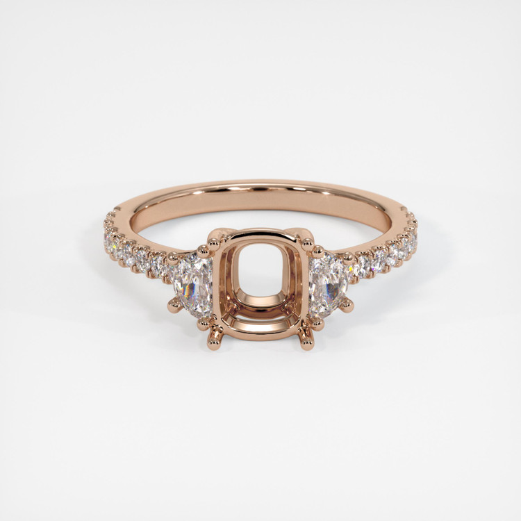 14K Rose Gold Three Stone Ring Setting