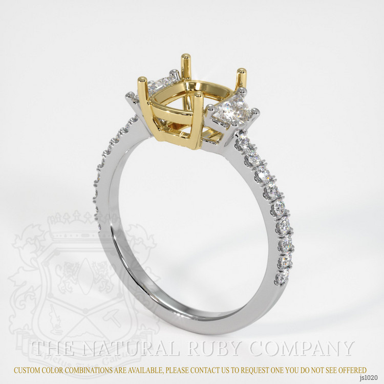 14K Yellow & White Three Stone Ring Setting