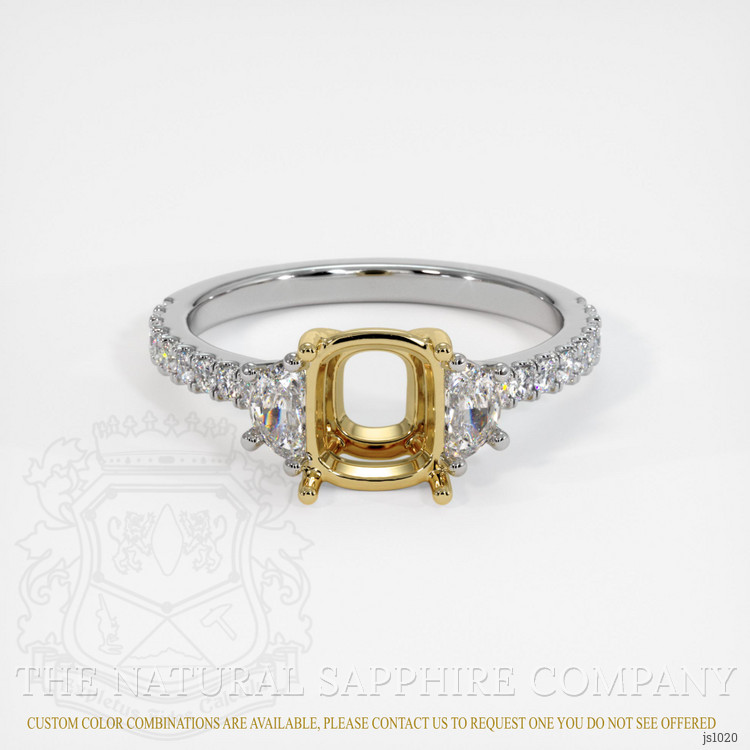 14K Yellow & White Three Stone Ring Setting