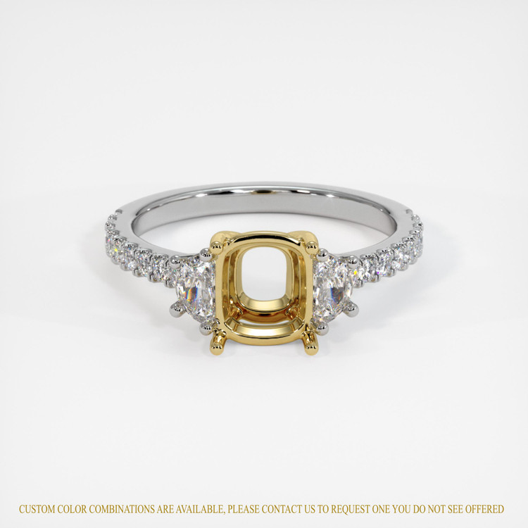 14K Yellow & White Three Stone Ring Setting